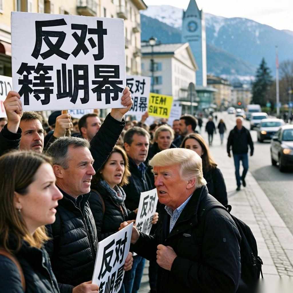 达沃斯现场:数百人示威 抗议特朗普参加世界经济论坛年会 达沃斯现场:数百人示威 抗议特朗普参加世界经济论坛年会